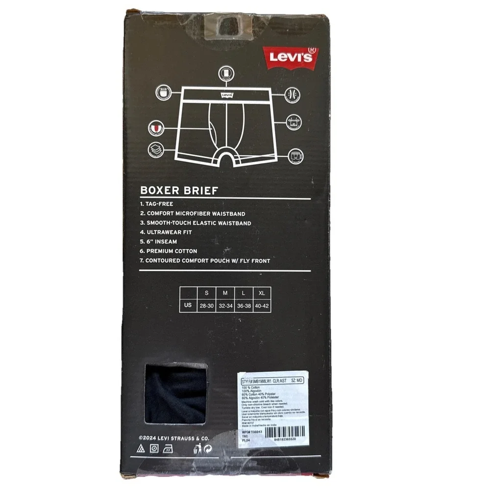 Levi's Boxer Brief 100% Cotton 5 Pack Contour Pouch Medium 32-34